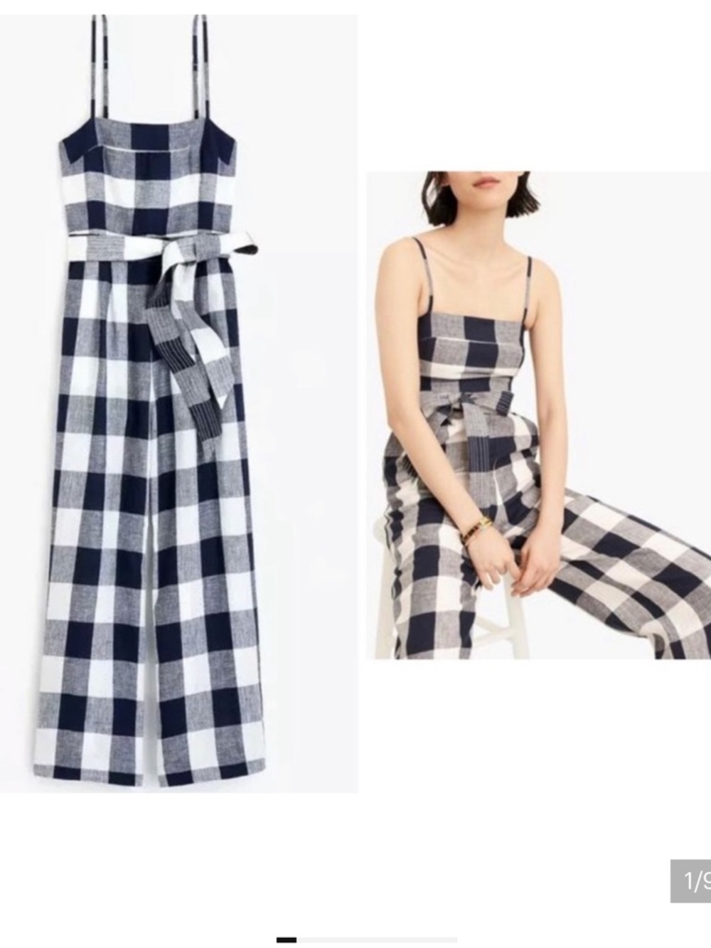 J. Crew Buffalo Plaid Linen Jumpsuit Size 8